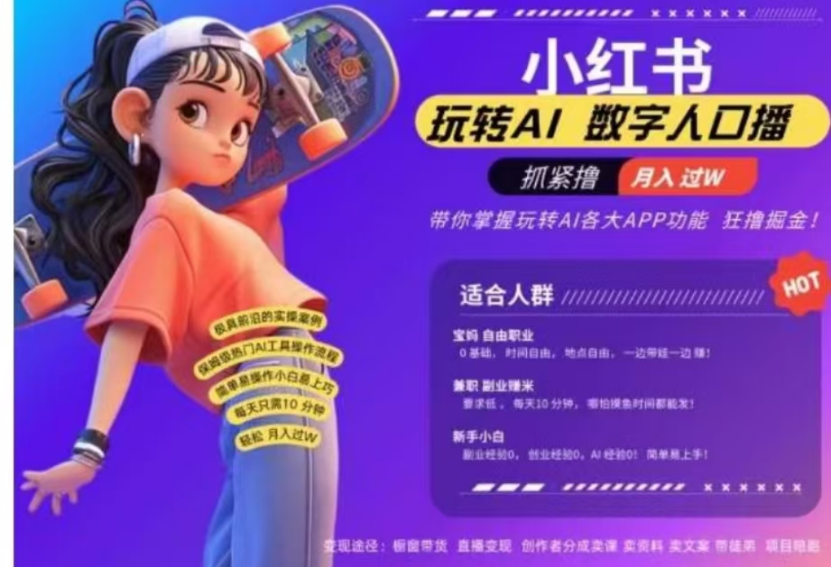 小红书数字人暴力起号，AI改写文案，流量火爆月入破W轻松拿捏，再也不用费劲录口播-我要呀资源酷