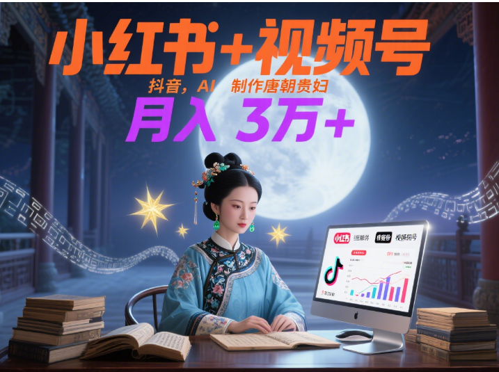 小红书+视频号+抖音，AI轻松制作唐朝贵妇IP，毒鸡汤、励志、减肥瘦身、养生赛道轻松切入，每天30分钟，轻松产出N条，月入3万+ -我要呀资源酷