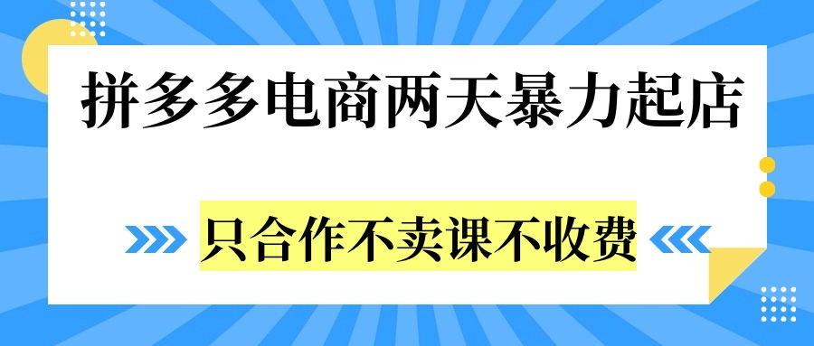 拼多多两天暴力起店，只合作不卖课不收费-我要呀资源酷