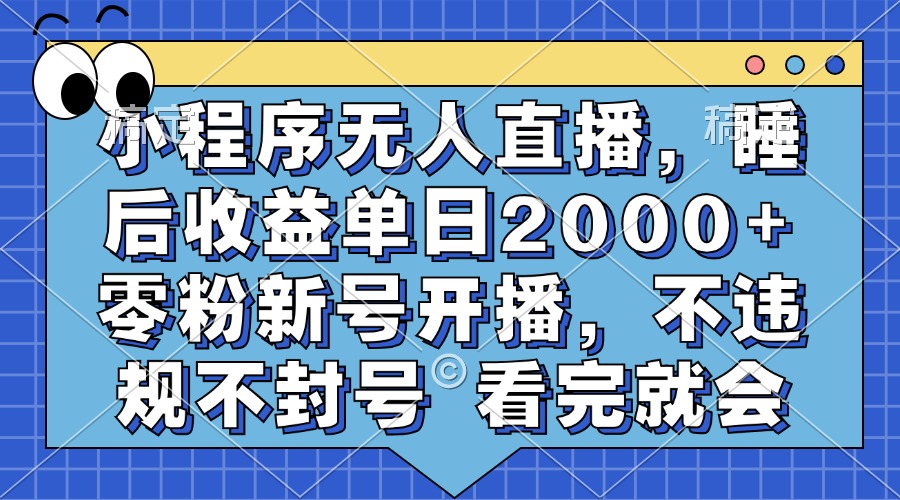 小程序无人直播，睡后收益单日2000+ 零粉新号开播，不违规不封号 看完就会-我要呀资源酷