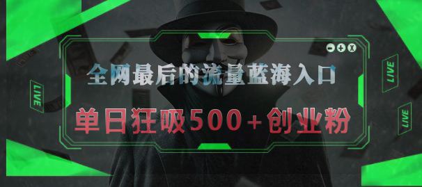 全网最后的流量蓝海入口,半小时引流50+创业粉,单日狂吸500+创业粉-我要呀资源酷