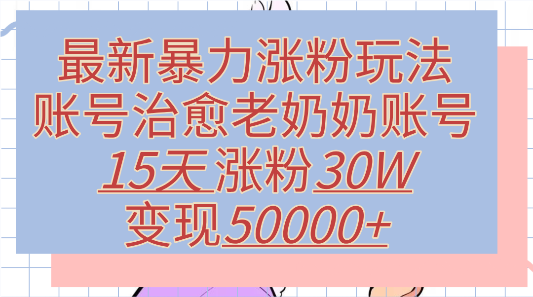 最新暴力涨粉玩法,治愈老奶奶账号,15天涨粉30W,变现50000+【揭秘】-我要呀资源酷