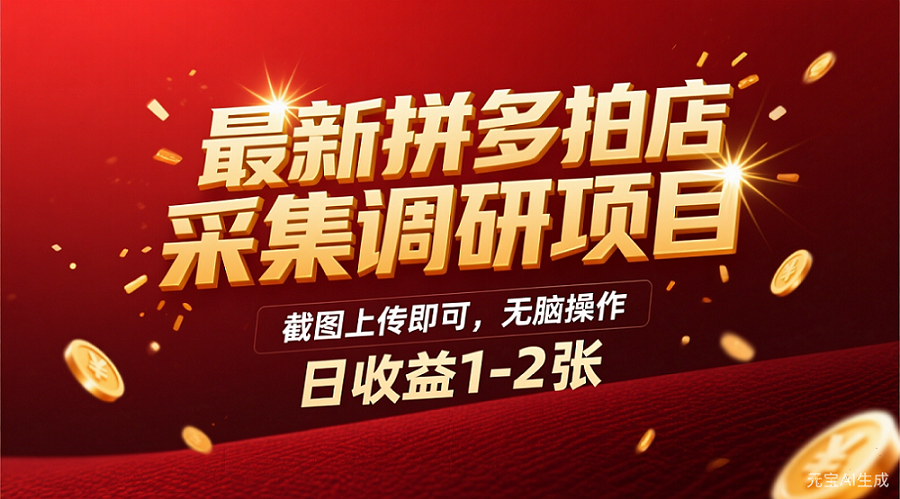 最新拼多多拍店采集调研项目，截图上传即可，无脑操作，日收益1-2张-我要呀资源酷