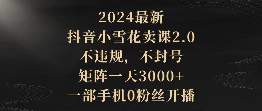 2024最新抖音小雪花卖课2.0 不违规 不封号 矩阵一天3000+一部手机0粉丝开播-我要呀资源酷