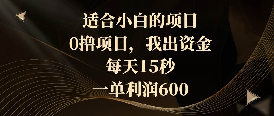 适合小白的项目，0撸项目，我出资金，每天15秒，一单利润600-我要呀资源酷