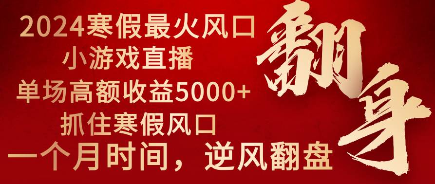 2024年最火寒假风口项目 小游戏直播 单场收益5000+抓住风口 一个月直接提车-我要呀资源酷