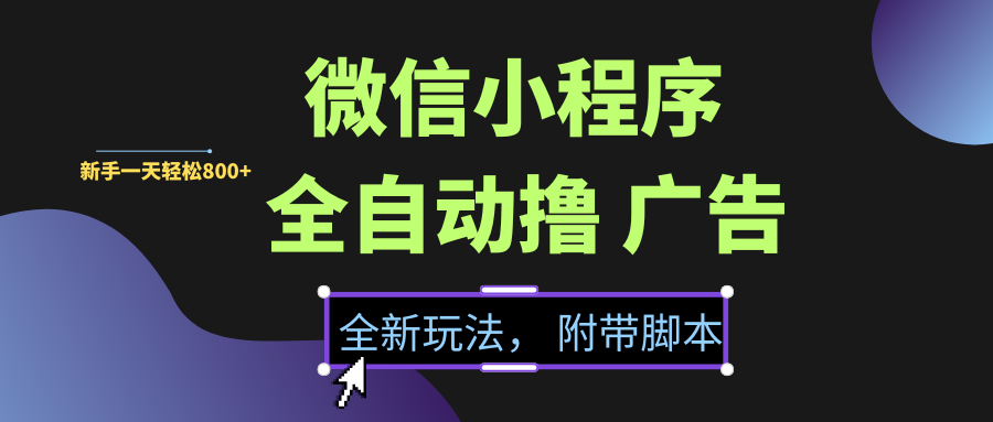 微信小程序挂机撸广告，全新玩法，新手一天轻松800+【附带脚本】-我要呀资源酷