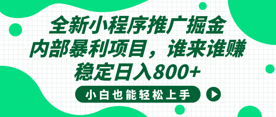 全新小程序推广掘金，内部暴利项目，小白轻松上手，稳定日入800+-我要呀资源酷