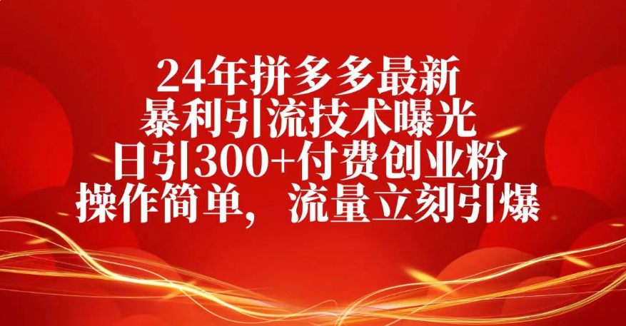 25年拼多多最新暴利引流技术曝光、日引300+付费创业粉操作简单，流量立刻引爆-我要呀资源酷