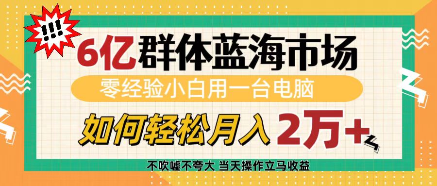 6亿群体蓝海市场，零经验小白用一台电脑，如何轻松月入2万+-我要呀资源酷
