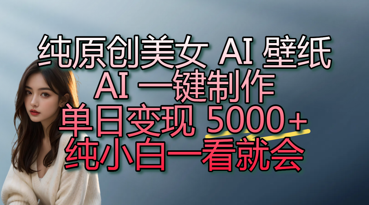 纯原创美女 AI 壁纸玩法，AI 一键制作，单日变现 5000+，纯小白一看就会-我要呀资源酷