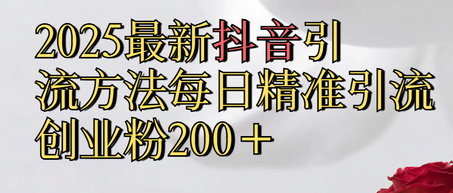 2025最新,抖音引流,方法每日精准引流创业粉300＋-我要呀资源酷