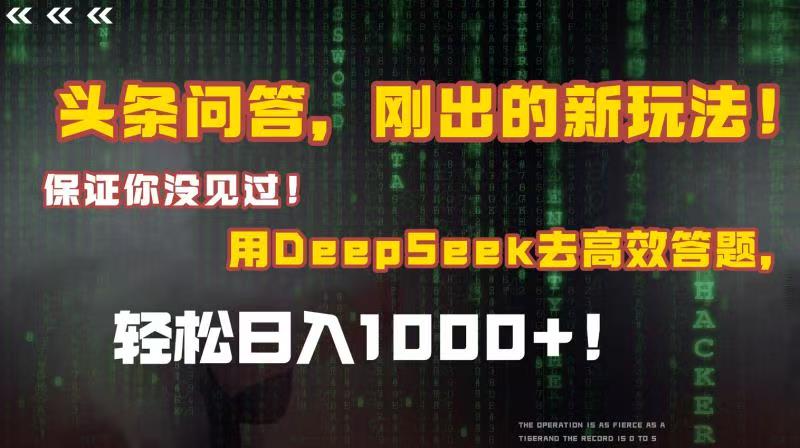 头条问答，刚出的新玩法！保证你没见过！结合Deepseek高效答题，轻松日入1000+-我要呀资源酷