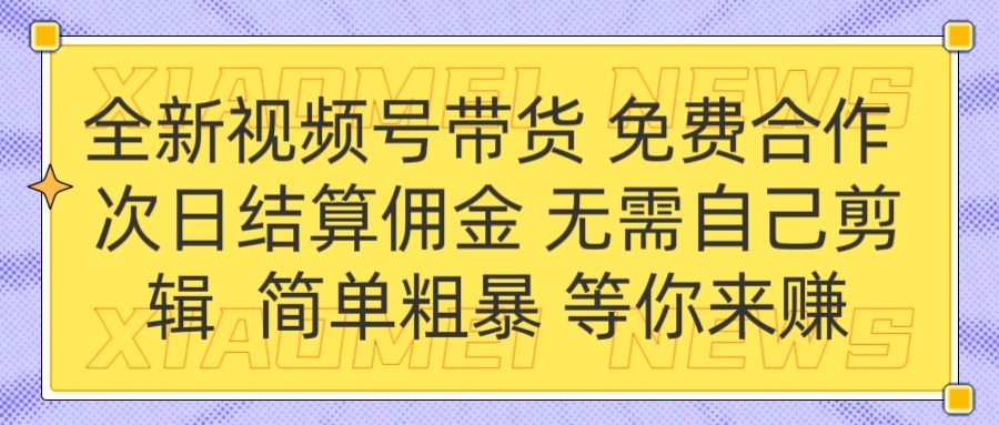 全新视频号 免费合作 佣金次日结算 无需自己剪辑-我要呀资源酷