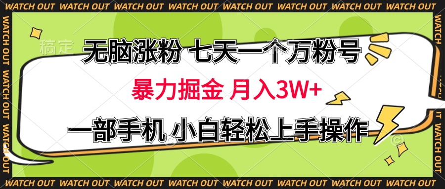 无脑涨粉 七天一个万粉号 暴力掘金 月入三万+,一部手机小白轻松上手操作-我要呀资源酷