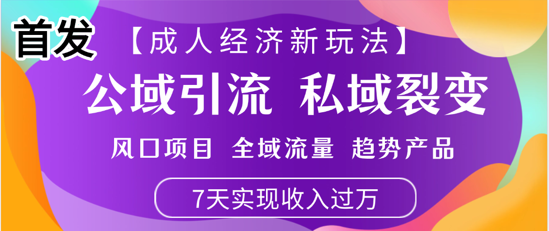 首发：【成人经济新玩法】市面独家玩法，风口项目、全域流量、趋势产品，7天实现月入过万-我要呀资源酷
