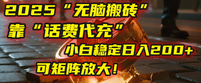 无脑搬砖项目：靠“话费代充”，小白稳定日入200+，可矩阵放大！-我要呀资源酷