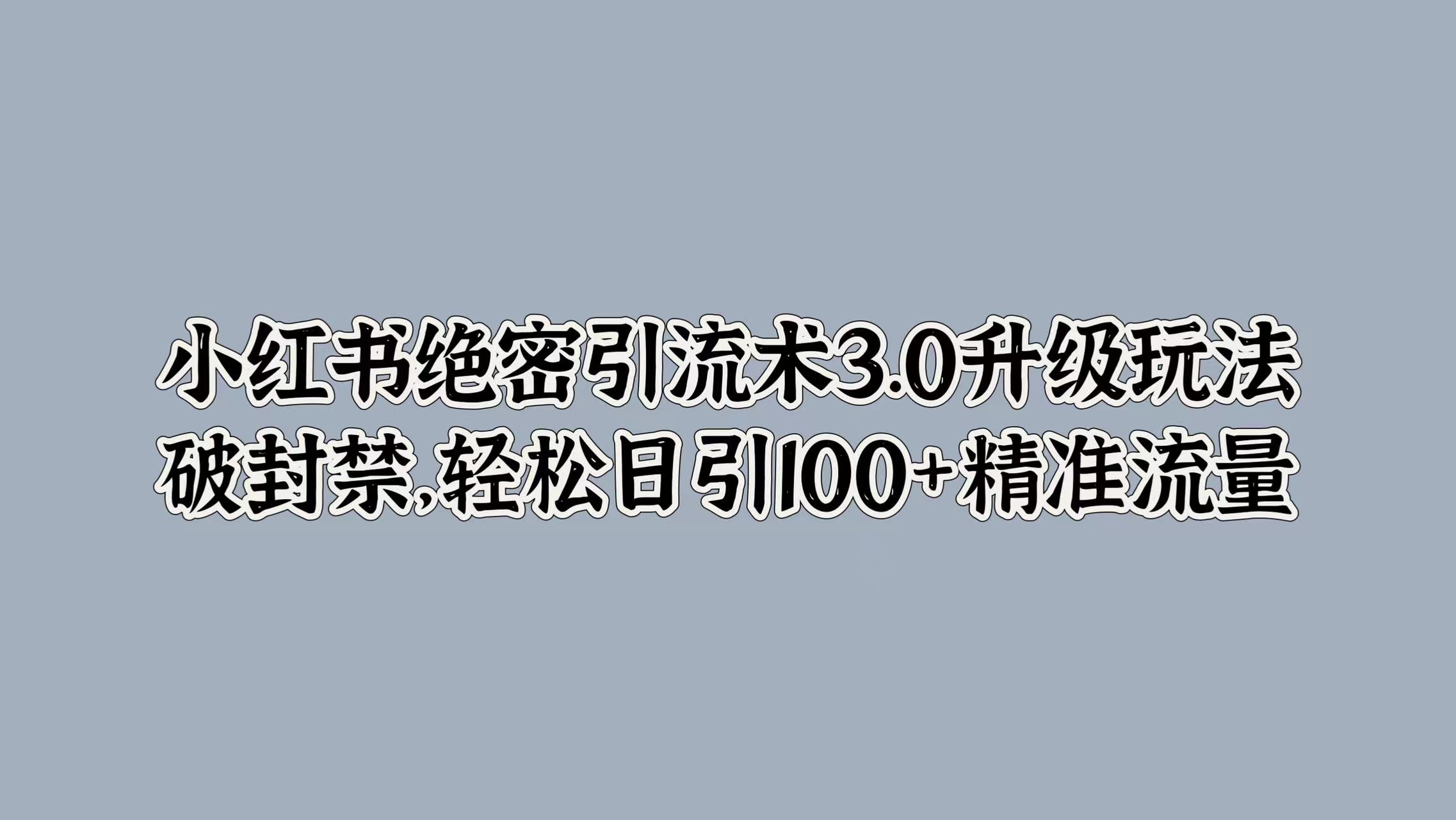 小红书绝密引流术3.0升级玩法,破封禁,轻松日引100+精准流量-我要呀资源酷
