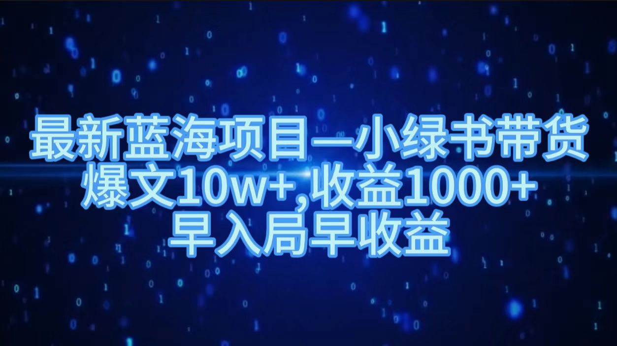 最新蓝海项目小绿书带货，爆文10w＋，收益1000＋，早入局早获益！！-我要呀资源酷
