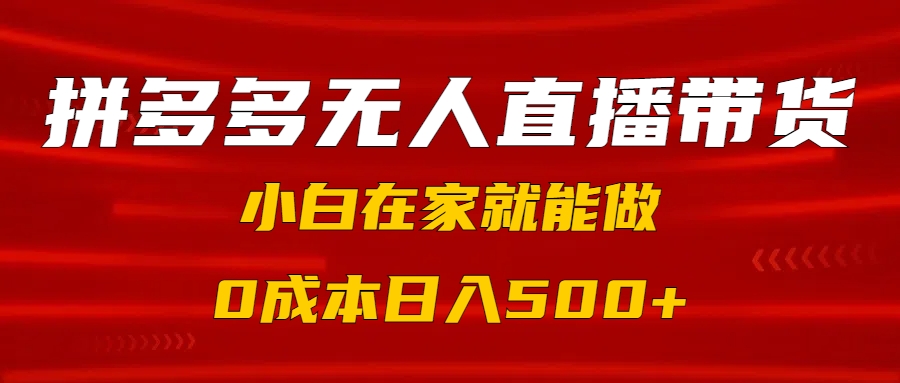 拼多多无人直播带货，小白在家就能做，0成本日入500+-我要呀资源酷