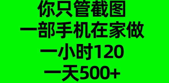 你只管截图,一部手机在家做,一小时120,一天500+-我要呀资源酷