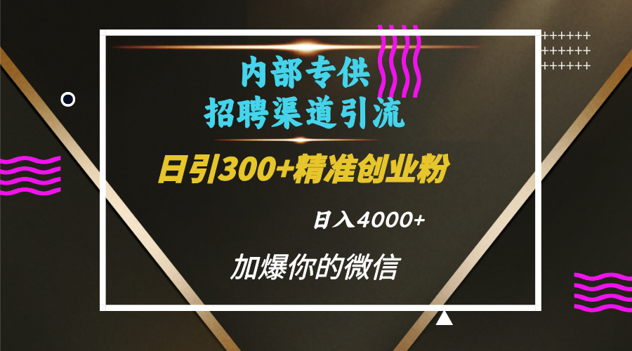 内部招聘引流技术，很实用的引流方法，流量巨大小白轻松上手日引300+精准创业粉，单日可变现4000+-我要呀资源酷