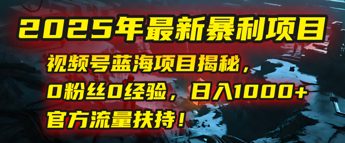 2025年最新暴利项目:视频号蓝海项目揭秘,0粉丝0经验,日入1000+,官方流量扶持!-我要呀资源酷