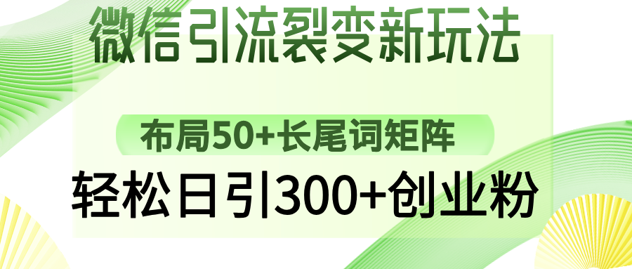 微信引流裂变新玩法：布局50+长尾词矩阵，轻松日引300+创业粉-我要呀资源酷