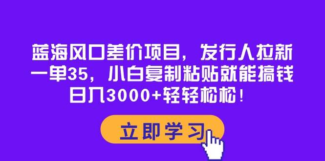 蓝海风口差价项目，发行人拉新，一单35，小白复制粘贴就能搞钱！日入3000+轻轻松松-我要呀资源酷