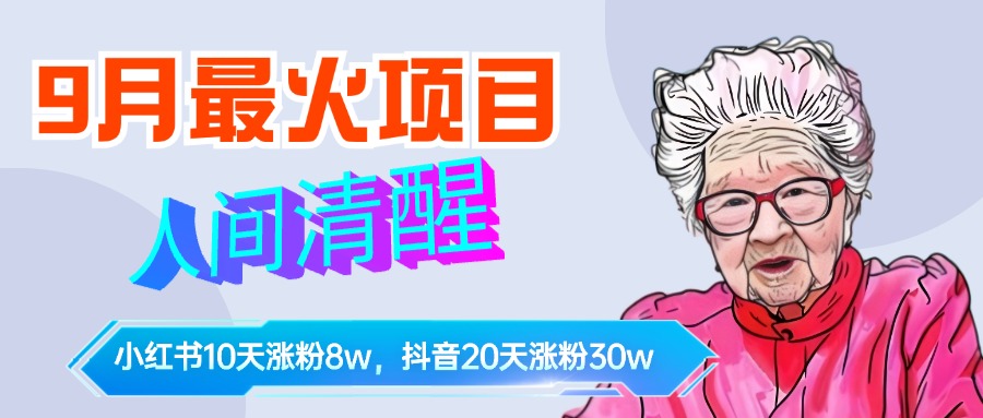 9月最火项目,人间清醒柒奶奶,10天小红薯涨粉8w+,单篇笔记报价1400.-我要呀资源酷
