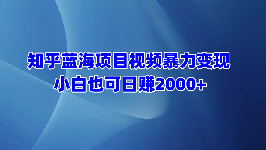 知乎蓝海项目视频暴力变现  小白也可日赚2000+-我要呀资源酷