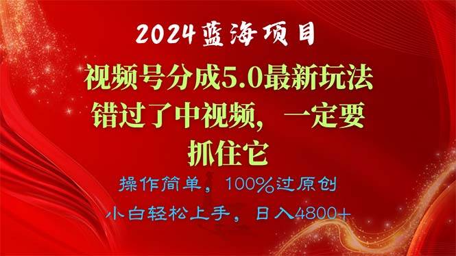 2024蓝海项目,视频号分成计划5.0最新玩法,错过了中视频,一定要抓住…-我要呀资源酷