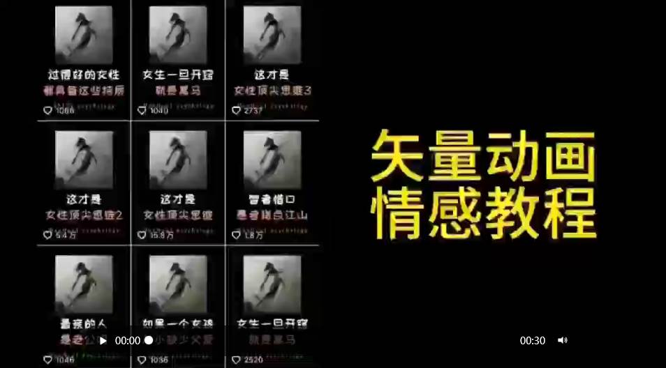 矢量动画情感教程：高点赞涨粉，适合情感、思维、创业教育等赛道-我要呀资源酷