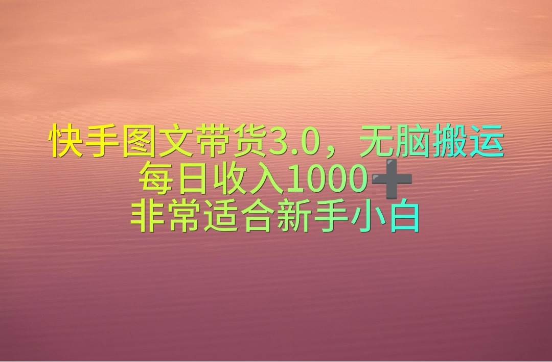 快手图文带货3.0，无脑搬运，每日收入1000＋，非常适合新手小白-我要呀资源酷