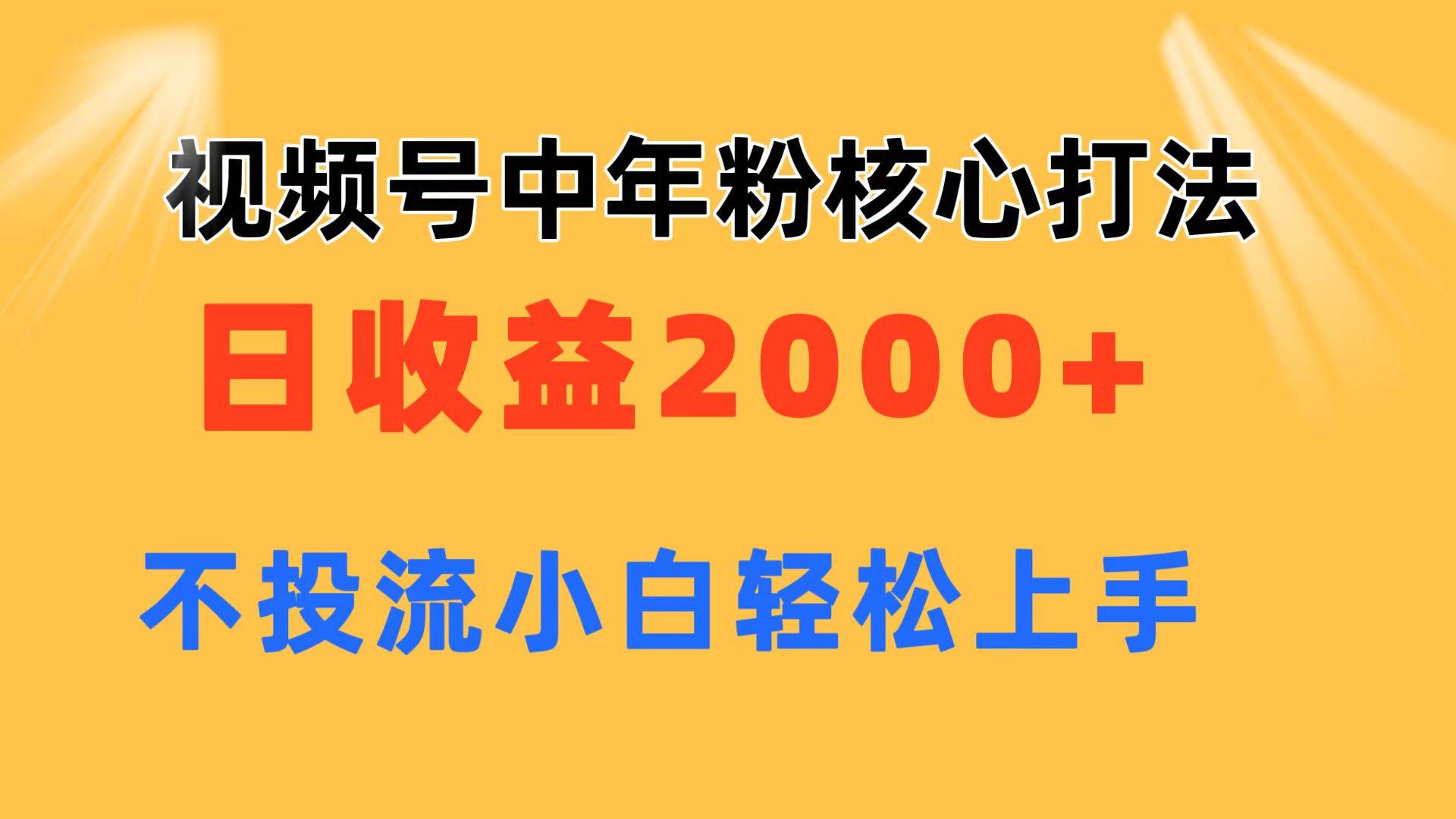 视频号中年粉核心玩法 日收益2000+ 不投流小白轻松上手-我要呀资源酷