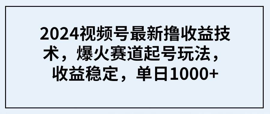 2024视频号最新撸收益技术，爆火赛道起号玩法，收益稳定，单日1000+-我要呀资源酷