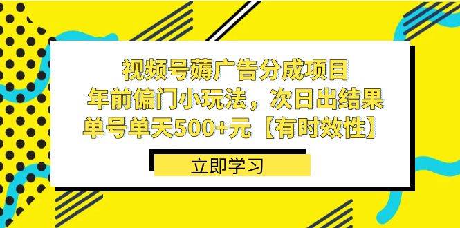 视频号薅广告分成项目，年前偏门小玩法，次日出结果，单号单天500+元【有时效性】-我要呀资源酷