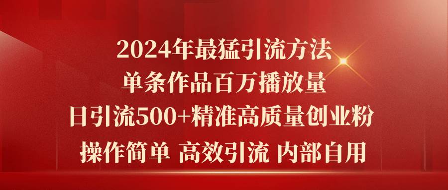 2024年最猛暴力引流方法，单条作品百万播放 单日引流500+高质量精准创业粉-我要呀资源酷