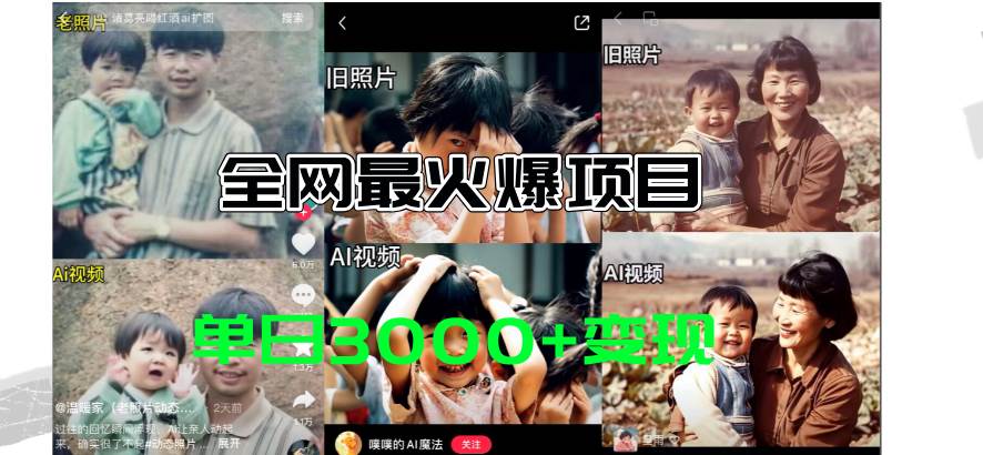 全网爆火的AI让老照片动起来教程,蹭热点日赚3000+,内含免费工具一键…-我要呀资源酷