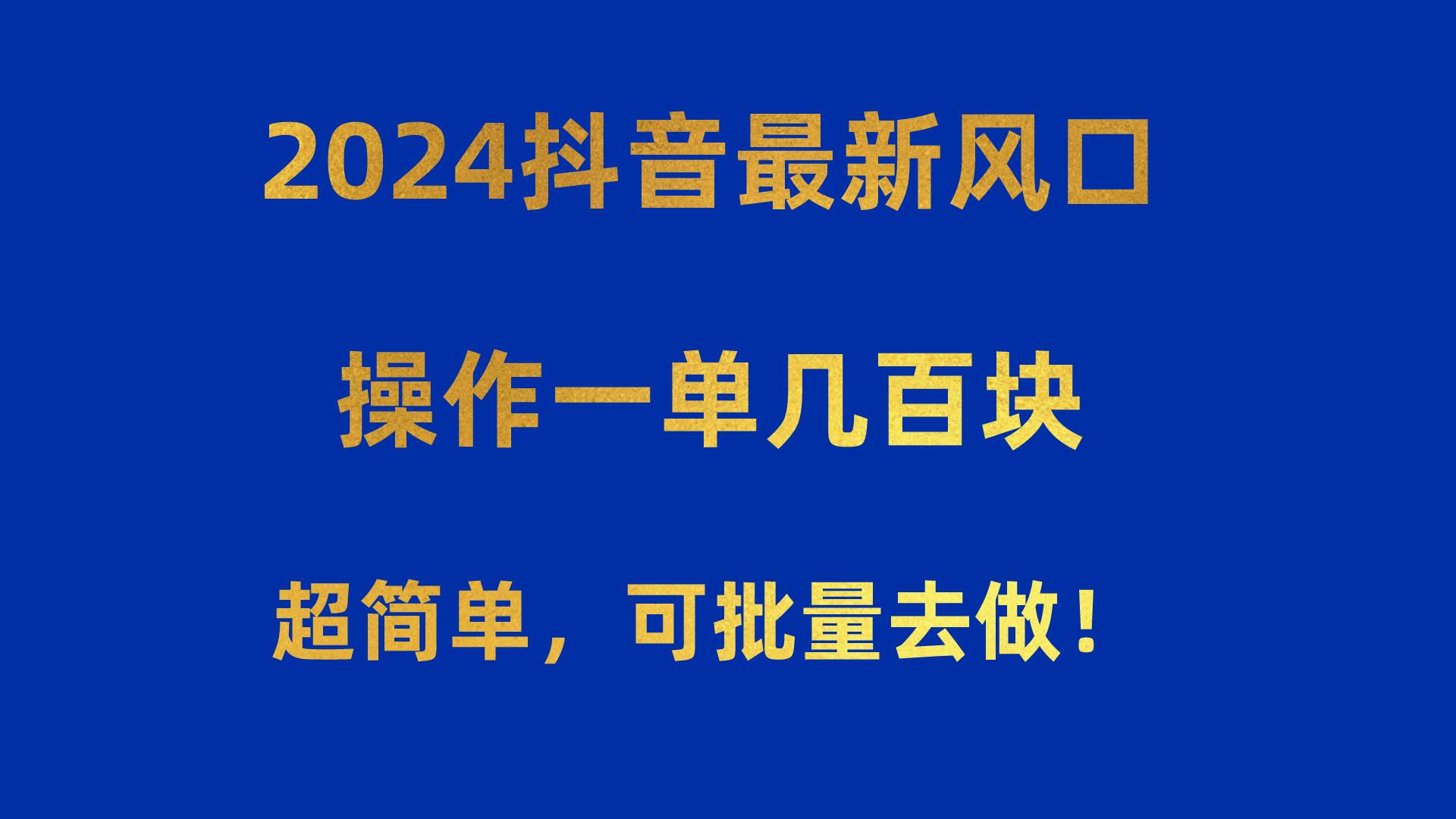 2024抖音最新风口！操作一单几百块！超简单，可批量去做！！！-我要呀资源酷
