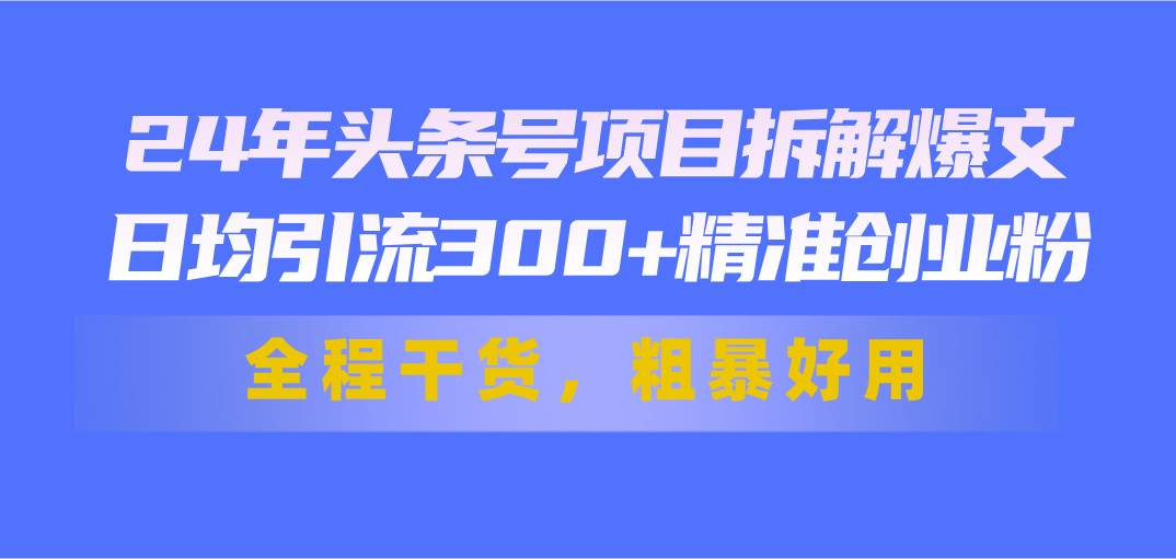 24年头条号项目拆解爆文，日均引流300+精准创业粉，全程干货，粗暴好用-我要呀资源酷